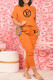 Orange Fashion Casual Print Letter O Neck Short Sleeve Two Pieces