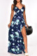 Tibetan Blue Fashion Sexy Print Bandage Backless Slit Spaghetti Strap Long Dress Dresses