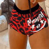 Red Fashion Casual Print Patchwork Regular High Waist Shorts