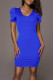 Color Blue Fashion Casual Solid Basic V Neck Short Sleeve Dress Dresses