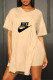 Apricot Fashion Casual Print Letter V Neck Short Sleeve Two Pieces