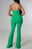 Light Blue Fashion Sexy Solid Hollowed Out Backless Spaghetti Strap Skinny Jumpsuits
