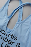 Light Blue Sexy Casual Letter Print Basic U Neck Vest Dress Dresses