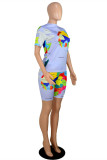 Pink Fashion Casual Print Basic O Neck Short Sleeve Two Pieces