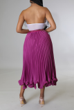 Purple Sexy Solid Fold Strapless Sleeveless Two Pieces