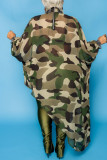 Army Green Fashion Casual Print Asymmetrical O Neck Irregular Dress