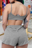Red Sexy Casual Solid Backless Spaghetti Strap Sleeveless Two Pieces