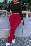 Pink Fashion Casual Solid Fold Regular High Waist Trousers