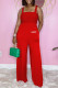 Red Fashion Casual Print Letter Spaghetti Strap Jumpsuits