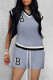 Grey Fashion Casual Letter Embroidered Patchwork V Neck Short Sleeve Two Pieces