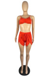 Red Sexy Casual Solid Backless Spaghetti Strap Sleeveless Two Pieces