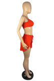 Red Sexy Casual Solid Backless Spaghetti Strap Sleeveless Two Pieces