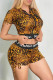 Yellow Fashion Casual Sportswear Letter Print Leopard Patchwork Hooded Collar Short Sleeve Two Pieces