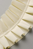 Cream White Sexy Solid Patchwork Asymmetrical Stringy Selvedge Strapless Regular Rompers