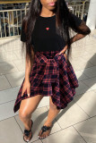 Black Fashion Casual Print Patchwork O Neck Short Sleeve Two Pieces