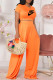 Orange Fashion Casual Print Letter O Neck Short Sleeve Two Pieces