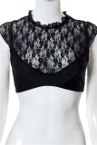 Black Fashion Sexy Patchwork See-through O Neck T-Shirts