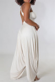 Cream White Fashion Casual Solid Fold Vests O Neck Sleeveless Two Pieces