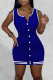 Deep Blue Sexy Solid Patchwork Buckle U Neck Pencil Skirt Dresses