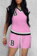Pink Fashion Casual Letter Embroidered Patchwork V Neck Short Sleeve Two Pieces