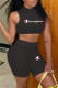 Black Fashion Sportswear Print Letter O Neck Sleeveless Two Pieces