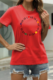 Red Fashion Casual Print Basic O Neck T-Shirts