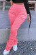 Pink Fashion Casual Solid Fold Regular High Waist Trousers