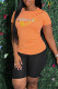 Orange Fashion Casual Print Letter O Neck Short Sleeve Two Pieces
