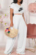 White Fashion Casual Print Letter O Neck Short Sleeve Two Pieces