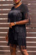 Black Fashion Casual Solid Tassel Patchwork O Neck Short Sleeve Dress