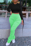 Pink Fashion Casual Solid Fold Regular High Waist Trousers