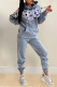 Grey Fashion Casual Print Patchwork Hooded Collar Long Sleeve Two Pieces