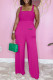 Rose Red Fashion Casual Print Letter Spaghetti Strap Jumpsuits