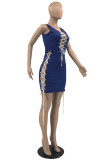 Black Fashion Sexy Solid Bandage Hollowed Out V Neck Vest Dress