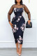 Tibetan Blue Fashion Casual Print Patchwork See-through O Neck Long Sleeve Dresses