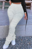 Pink Fashion Casual Solid Fold Regular High Waist Trousers