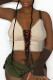 Coffee Fashion Sexy Solid Patchwork Backless Spaghetti Strap Tops