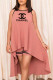 Pink Fashion Elegant Print Asymmetrical O Neck Sleeveless Two Pieces