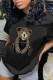 Black Fashion Casual Cartoon Print Basic O Neck T-Shirts