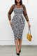 White Fashion Sexy Print Patchwork See-through O Neck Long Sleeve Dresses