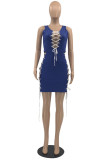 Black Fashion Sexy Solid Bandage Hollowed Out V Neck Vest Dress