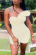 Cream White Sexy Solid Patchwork Asymmetrical Stringy Selvedge Strapless Regular Rompers
