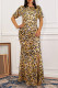 Yellow Plus Size Fashion Casual Print Leopard Slit Fold O Neck Short Sleeve Dress