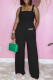 Black Fashion Casual Print Letter Spaghetti Strap Jumpsuits