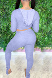 Purple Fashion Casual Solid Basic O Neck Long Sleeve Two Pieces