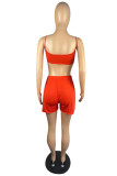 Red Sexy Casual Solid Backless Spaghetti Strap Sleeveless Two Pieces