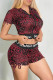 Red Fashion Casual Sportswear Letter Print Leopard Patchwork Hooded Collar Short Sleeve Two Pieces