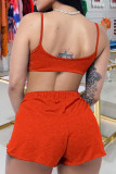 Red Sexy Casual Solid Backless Spaghetti Strap Sleeveless Two Pieces