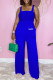 Blue Fashion Casual Print Letter Spaghetti Strap Jumpsuits