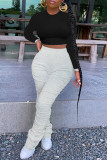 Pink Fashion Casual Solid Fold Regular High Waist Trousers